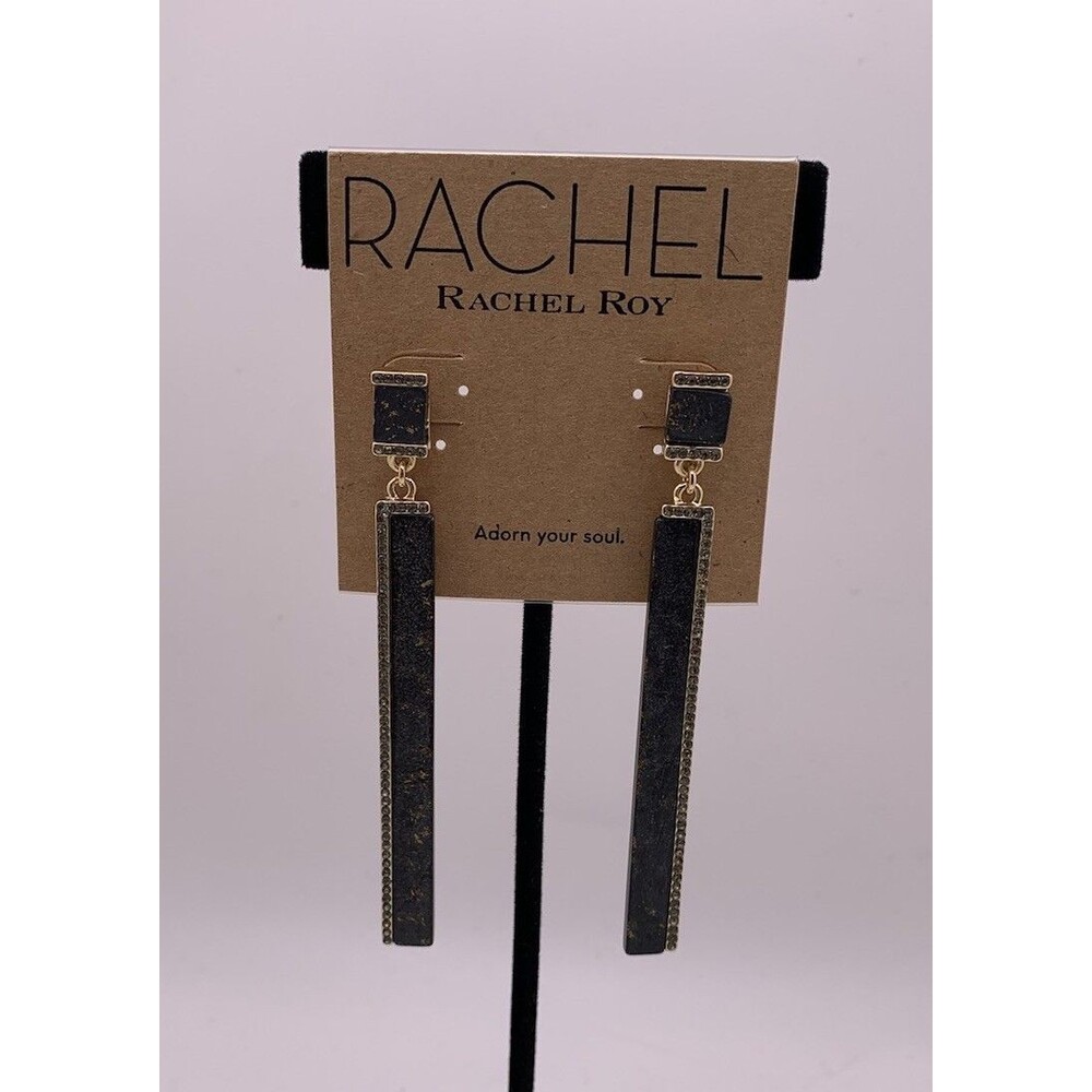 RACHEL Rachel Roy Dangle Earrings Long Black Bar Gold Toned New
